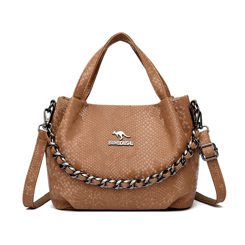 Niche Chain Versatile Genuine Leather Pleated Shoulder Bag